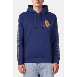 NWT Scotch & Soda Relaxed Fit Graphic Fleece Hoodie Evening Skies Blue Sz L